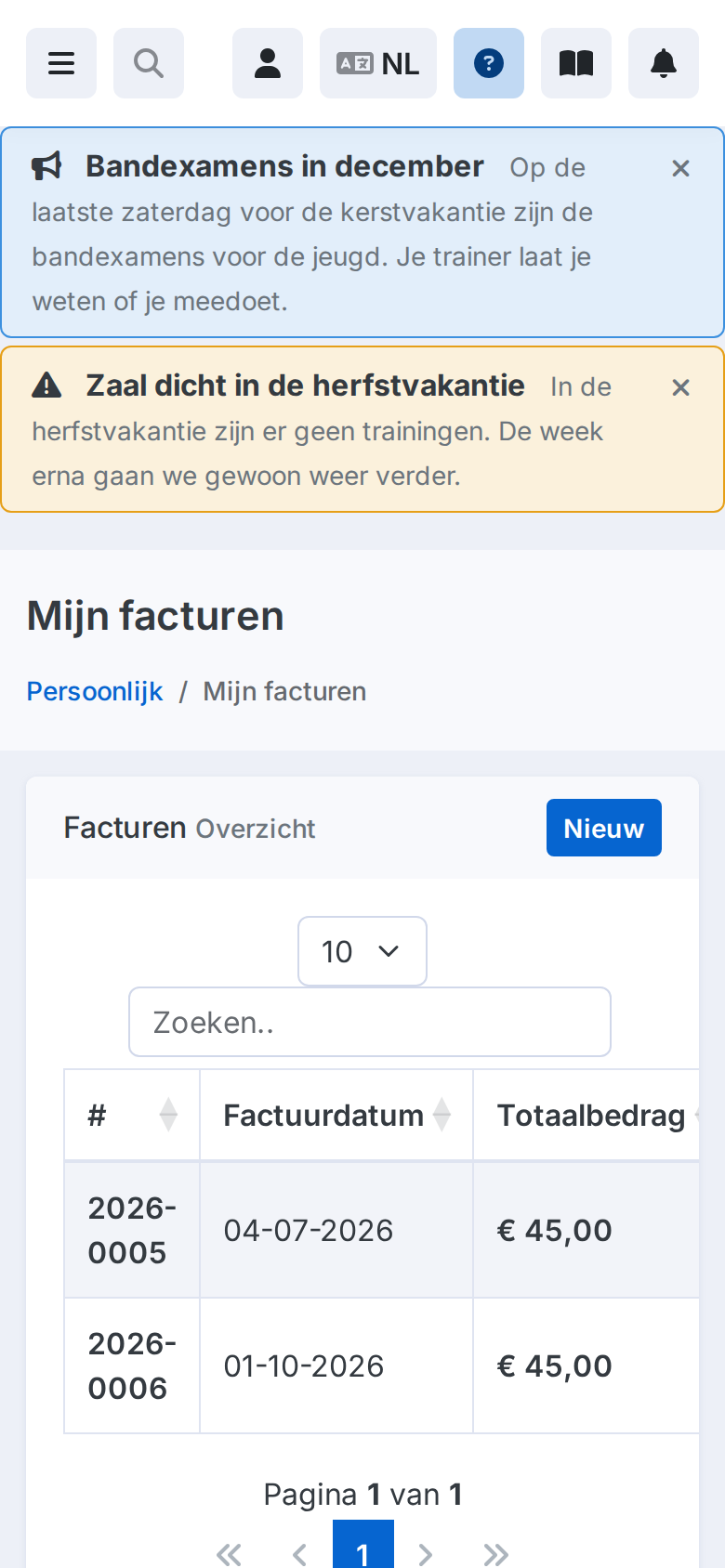 Facturen van een lid op een telefoon