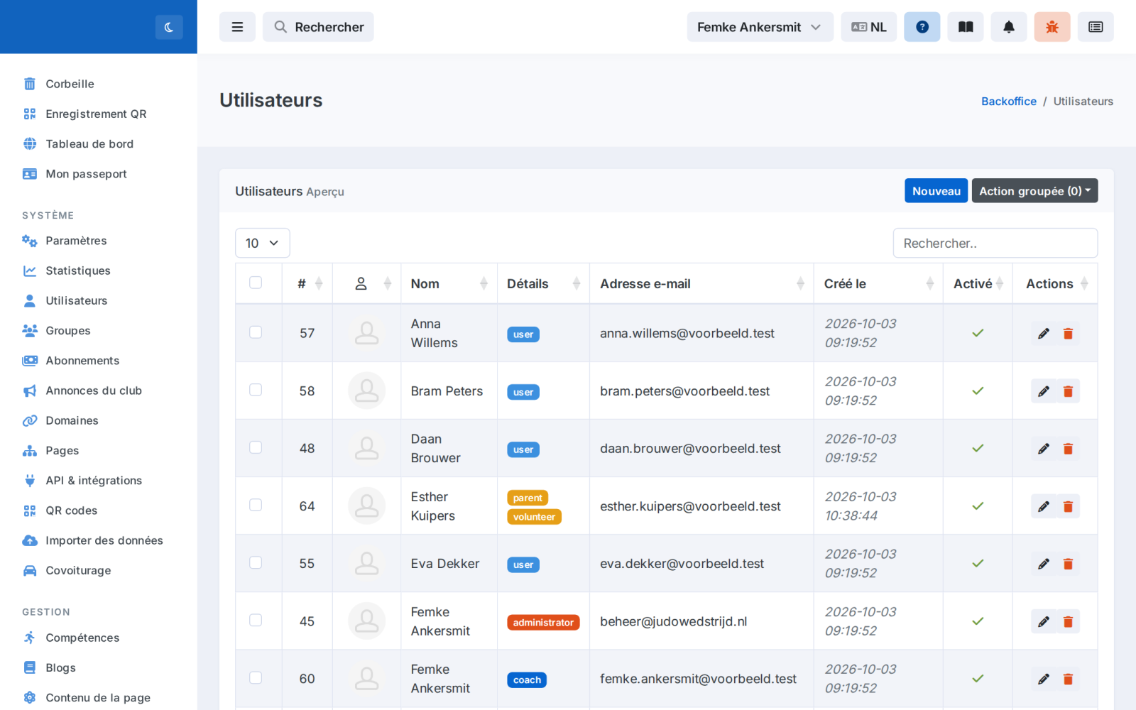 Vue des membres avec recherche et filtres
